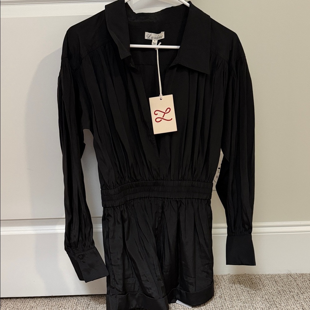 L'Academie Black Pleated romper